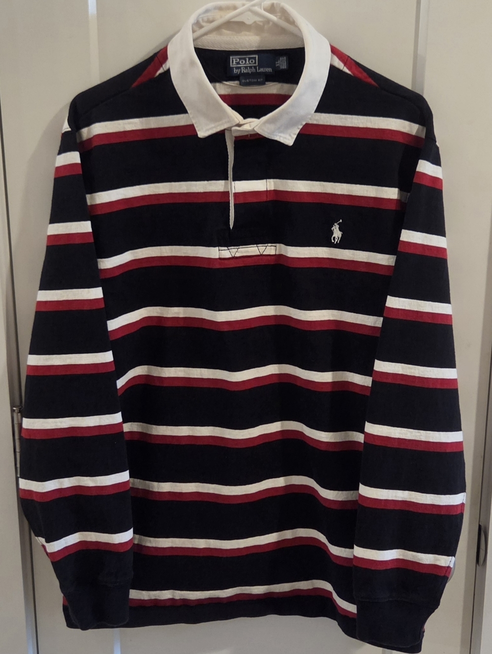 Vintage Polo Ralph Lauren Striped Rugby Jersey Size XL Custom-Fit - Navy, Red, &